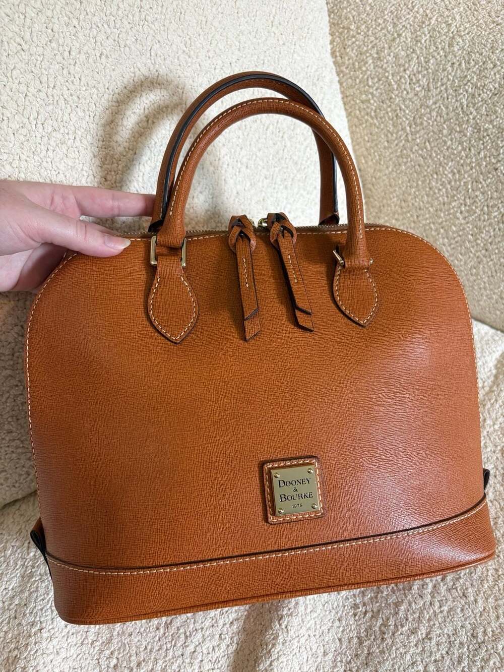 Dooney & Bourke Saffiano Leather Zip Zip Satchel in Brown